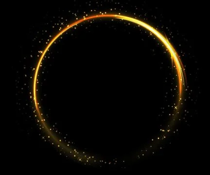 Light circle on black background. Fire ring glowing trace. Vector fire gold Stock Illustration