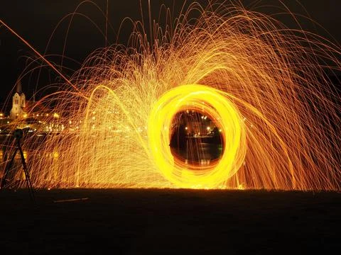 Light circle made from a long exposure shot of a sparkler 스톡 사진