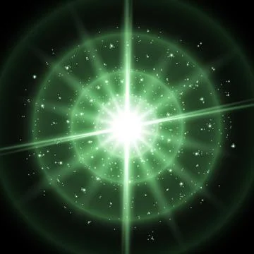 Light circle with waves of light and stardust, green color Stock Illustration