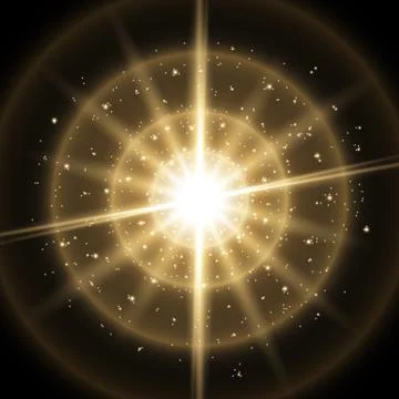 Light circle with waves of light and stardust, golden color Stock Illustration