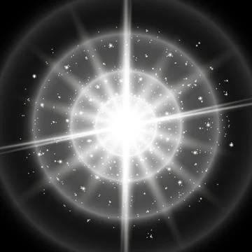 Light circle with waves of light and stardust, white color Stock Illustration