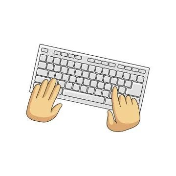 Light classical keyboard and user hands isolated on white background Illustrazione stock