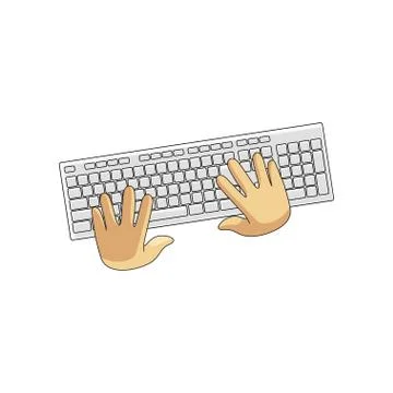 Light classical keyboard and user hands on keys isolated on white background Stock Illustration