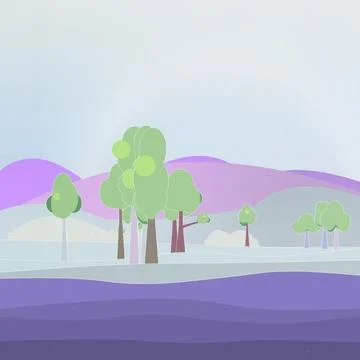 Light cloudy meadow palette natural woodland scene with overcast sky and mixed w Stock Illustration