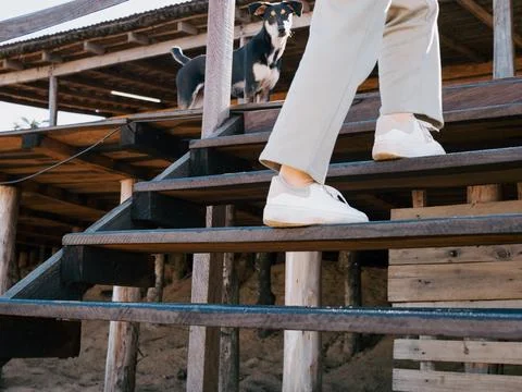 Light-colored pants cover a person's legs Stock-Fotos