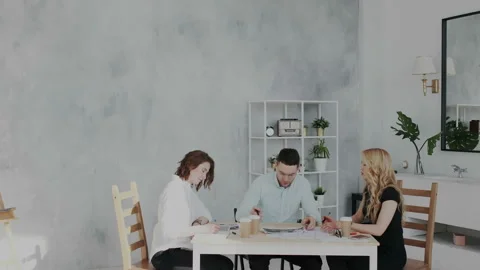 Light coloured creative coworking workflow with daylight. The end of an Stock Footage 106193450