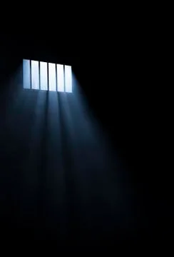Light coming through a barred window with fog Stock Photos