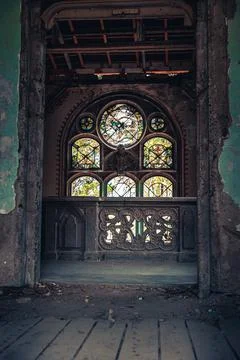 Light coming through a big window in the haunted Spicer castle in Serbia Stock Photos