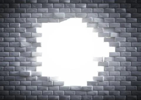Light coming through a hole in a brick wal Illustrazione stock