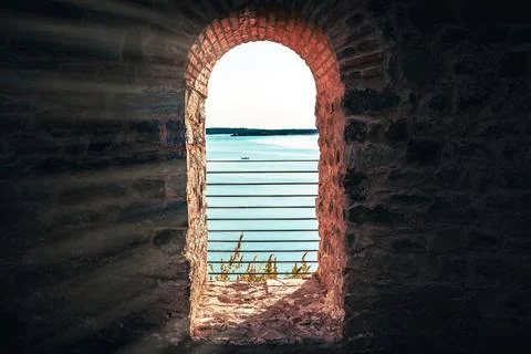 Light coming in through a stone window in Ram fortress in Serbia Stock Photos