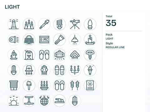 Light Complete Vector Package with 35 64x64 Regular Line Display Perfect Icon Illustrazione stock