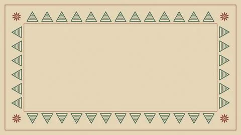A light cream rectangle is framed by sage triangular motifs and burgundy fl.. 库存插图