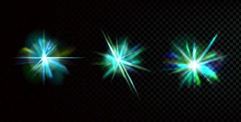 Light crystal prism sparkles set. Flare green glow effect with diamond Stock Illustration