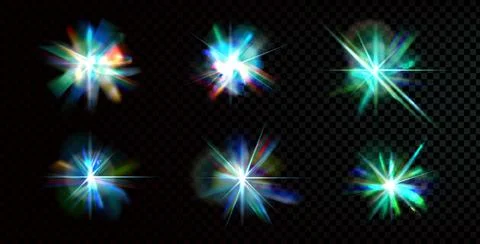 Light crystal prism sparkles set. Flare glow effect with diamond iridescent Stock Illustration
