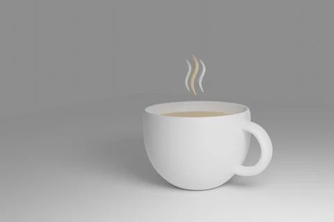 Light cup of coffee on light table in minimalist style. 3D render. Stock Illustration