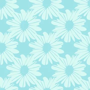 Light daisy flowers seamless pattern. Blue background. Spring fresh design. Stock Illustration