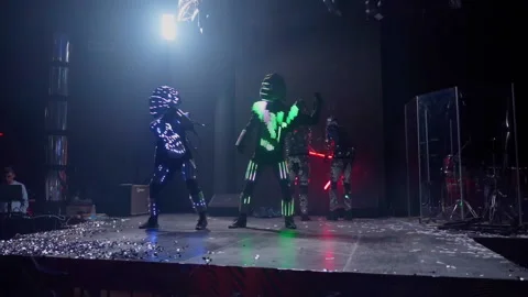 Light dance show performance on stage in club. Mirror and glowing clothes Stock Footage 164212275
