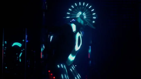 Light dance show performance on stage in club. Mirror and glowing clothes Stock Footage 164212985