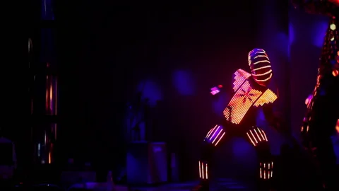 Light dance show performance on stage in club. Mirror and glowing clothes Stock Footage 164214147