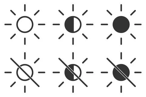 Light, day, dark mode icon set. Screen shine option symbol. Sign effect vecto Stock Illustration