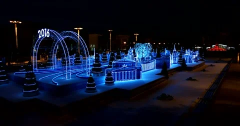 Light decorations "Inspiration 2016" show at the winter ice rink in Moscow Stock Footage 67767161