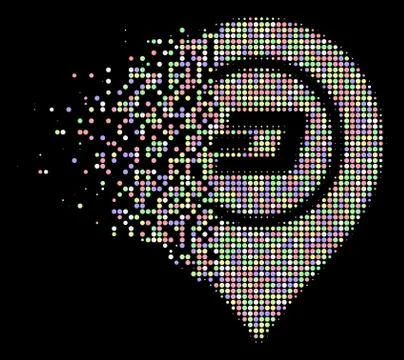 Light Disintegrating Pixel Halftone Dash Map Pointer Icon Stock Illustration