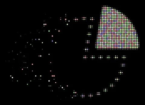 Light Disintegrating Pixel Halftone Dotted Pie Chart Icon Stock Illustration