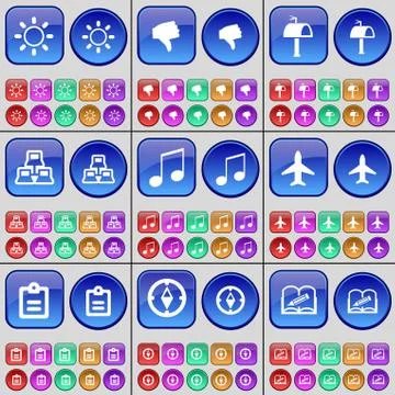 Light, Dislike, Mailbox, Network, Note, Airplane, Survey, Compass, Book. A large Stock Illustration