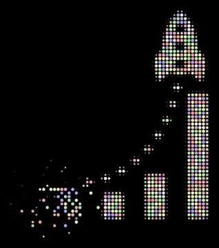 Light Dispersed Pixelated Halftone Rocket Business Bar Chart Icon Stock Illustration