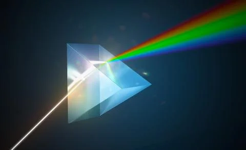Light dispersion and refraction concept. Light shining through triangular gla Stock Illustration