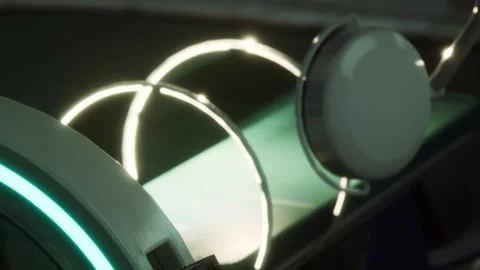 Light display on a futuristic device in a dark room with focus on details Stock Footage 344964762