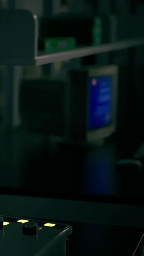 Light from a display shines on a dark surface in a technology workspace Stock Footage 337951736