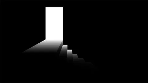 Light from the doorway. Step down from the door. Black and white illustration Illustrazione stock