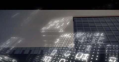 Light dots appearing on facade forming binary panels drifting upward fading Stock Footage 317153957