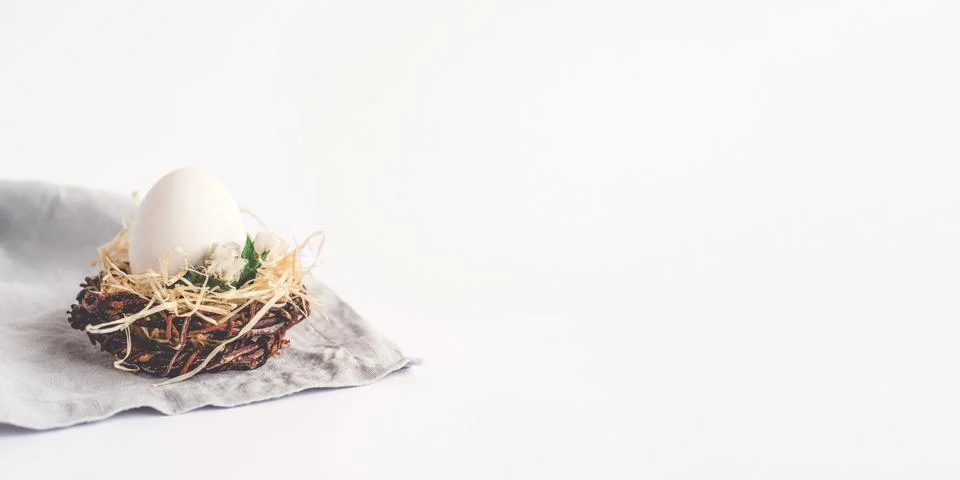 Light Easter background with an egg in the nest. Foto stock