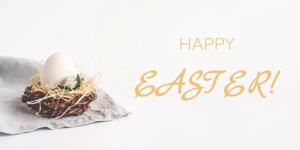 Light Easter background with an egg in the nest. Stock Photos