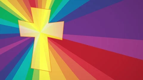 The Light of Easter. Golden christian cross shining on rainbow background Stock Footage 305628407