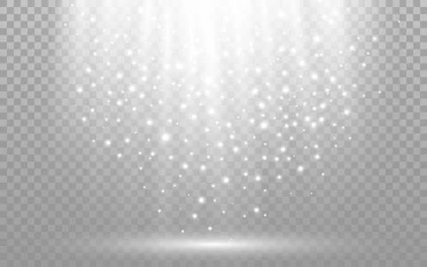 Light effect with bright particles. White spotlight and glitter. Glowing scene Stock-Illustration