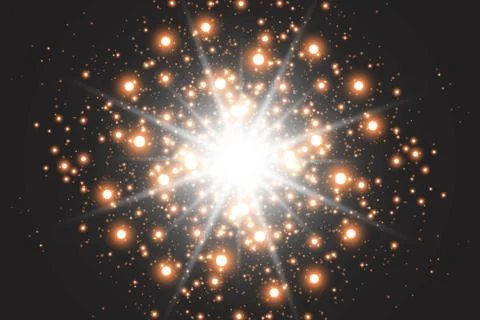 Light effect glow. Star flashed sequins. Abstract space background. Flash Highli Stock Illustration
