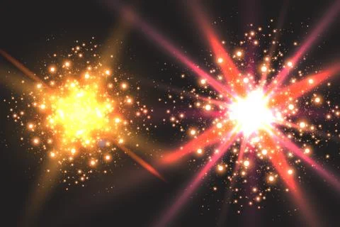 Light effect glow. Star flashed sequins. Abstract space background. Flash Highli Stock Illustration