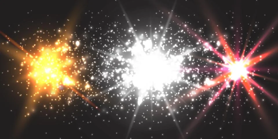 Light effect glow. Star flashed sequins. Abstract space background. Flash Highli Stock Illustration