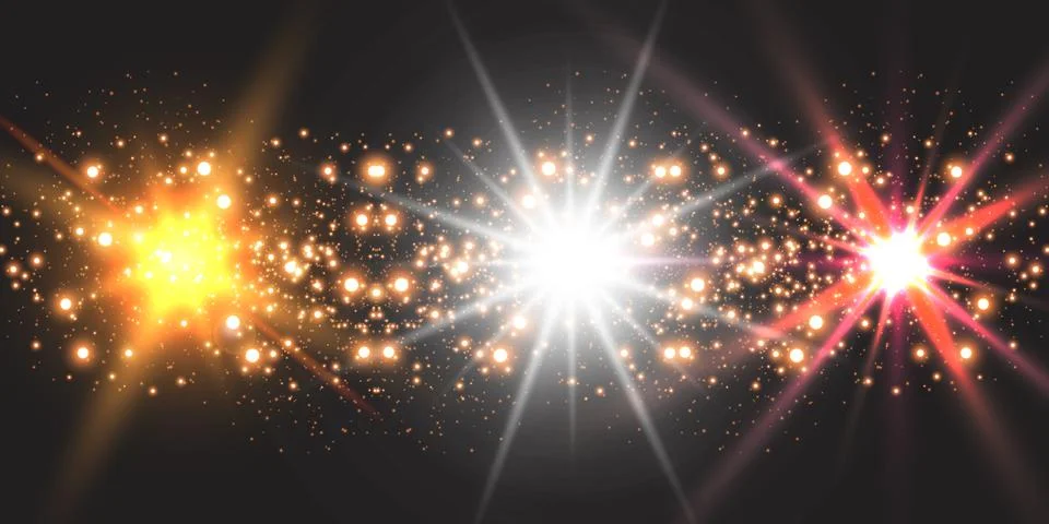 Light effect glow. Star flashed sequins. Abstract space background. Flash Highli Stock Illustration