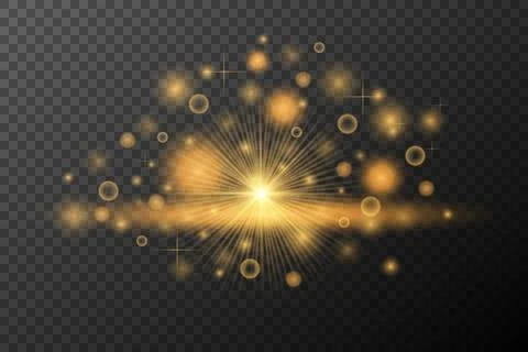 Light effect Golden isolated flare explosion shiny dust line solar flare spar Stock Illustration