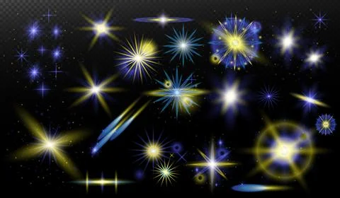 Light effect: isolated flare, tire explosion, dust line, sun flare, star spar Stock Illustration