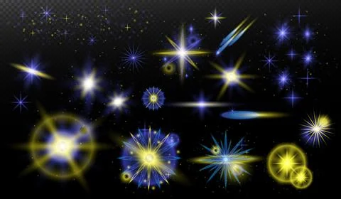 Light effect: isolated flare, tire explosion, dust line, sun flare, star spar Stock Illustration