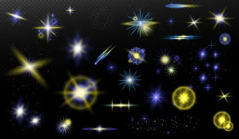 Light effect: isolated flare, tire explosion, dust line, sun flare, star spar Stock Illustration