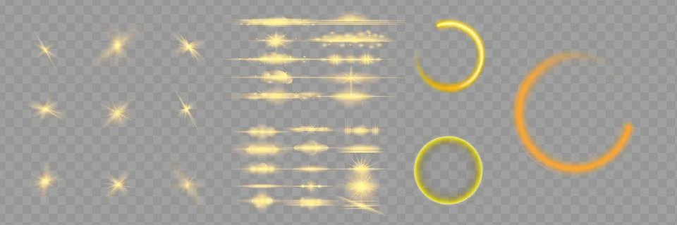 Light effect set. Glow isolated white transparent light effect set, lens flare Stock Illustration