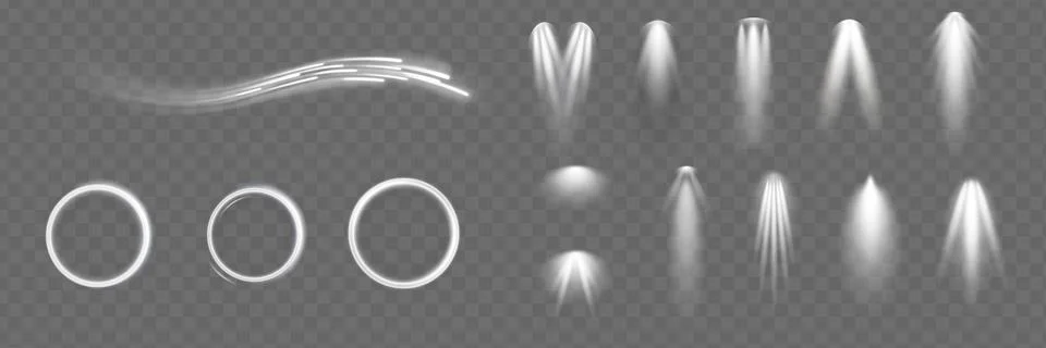 Light effect set. Glow isolated white transparent light effect set, lens fl.. Stock Illustration