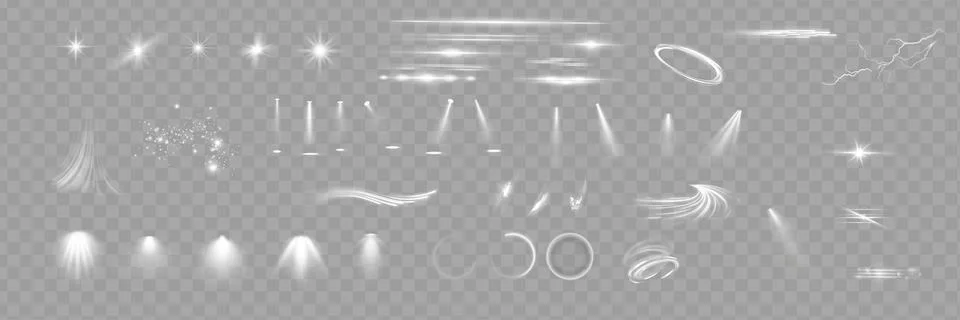 Light effect set. Glow isolated white transparent light effect set, lens fl.. Stock Illustration