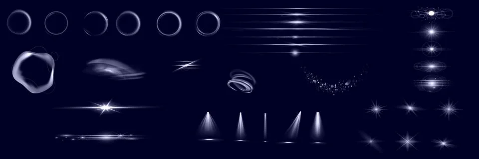 Light effect set. Glow isolated white transparent light effect set, lens fl.. Stock Illustration